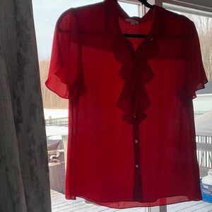 Women’s Red Ruffled Short-Sleeve Blouse